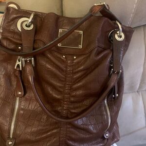 B-Makowsky genuine leather brown hobo shoulder bag  silver tone hardware